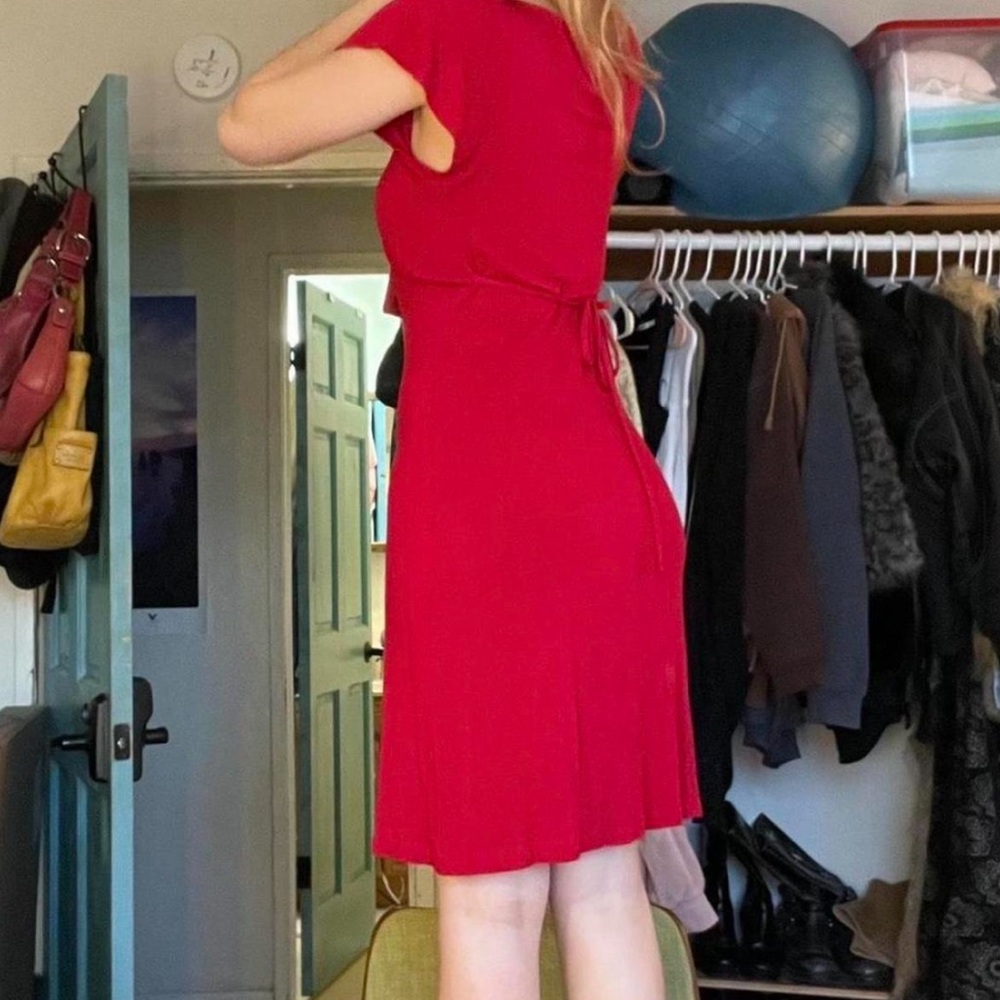Pink Rose Red Ruffle-Front Midi Dress - Picture 2 of 4